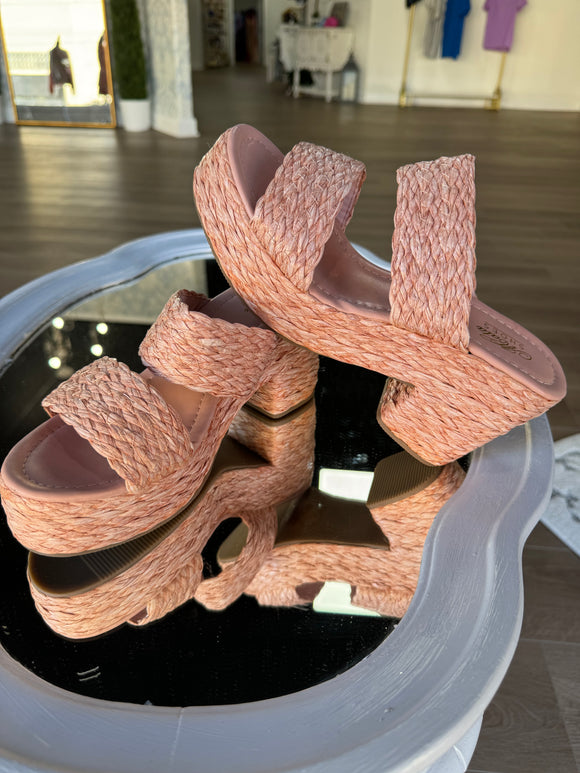 Pink woven heel