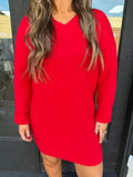V neck sweater dress- ruby