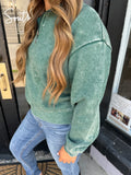 Green acid wash fleece half zip