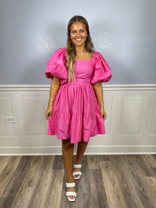 Pink puff sleeve dress