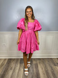 Pink puff sleeve dress