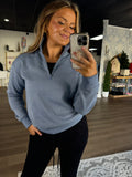 Dusty blue zip up fleece pullover