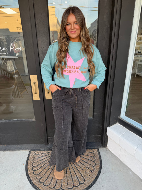 Wide leg French terry pants- ash black