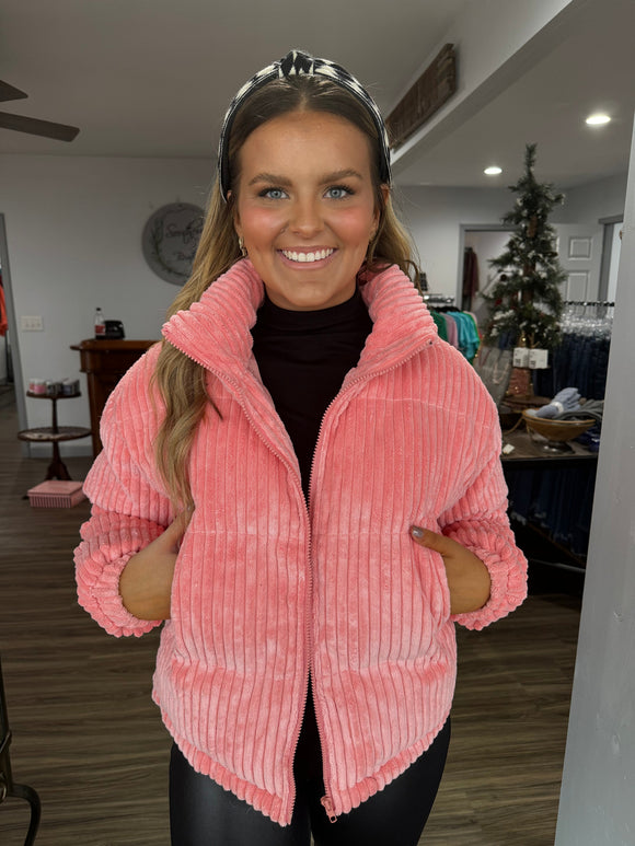 Light pink corduroy puffer jacket