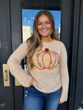 Pumpkin floral embroidered sweater