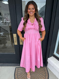 Pink bow detail maxi dress