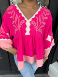 Pink embroidered boho top