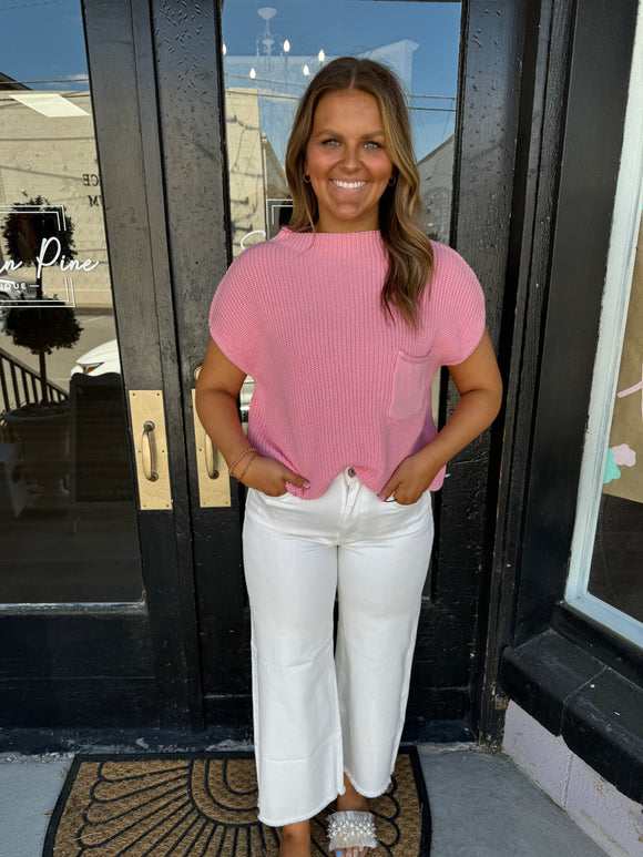 Pink short sleeve sweater