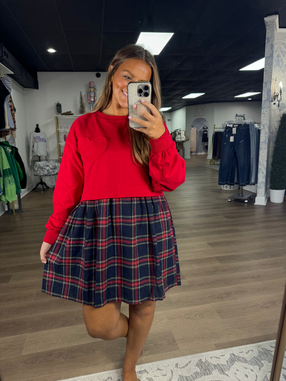 Red & plaid dress