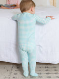 SoftSnooze™ Baby Cotton Modal Blue Breeze Gingham Footed One Piece Pajama: Blue / 0-3m