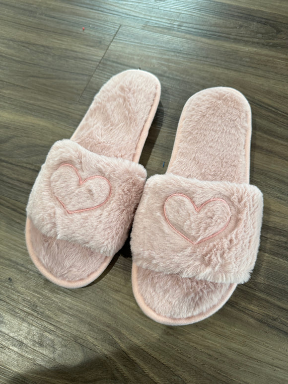 Fuzzy heart slippers