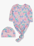 SoftSnooze™ Baby Girls Bamboo Viscose Bow Blooms Ruffle Knotted Sleep Gown & Bow Hat Set : Multi-Color / Newborn-3m