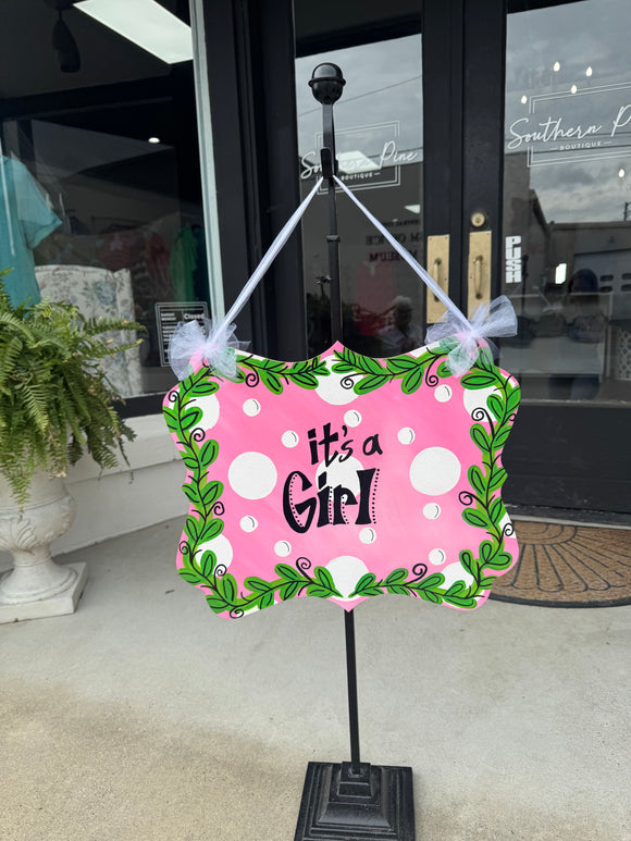 “It’s a girl” door hanger