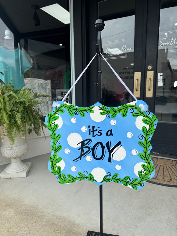 “It’s a boy” door hanger