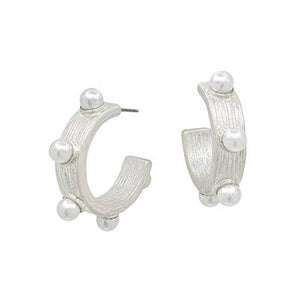 Thick Silver 1.25" Hoop Earring with Pearl Studs