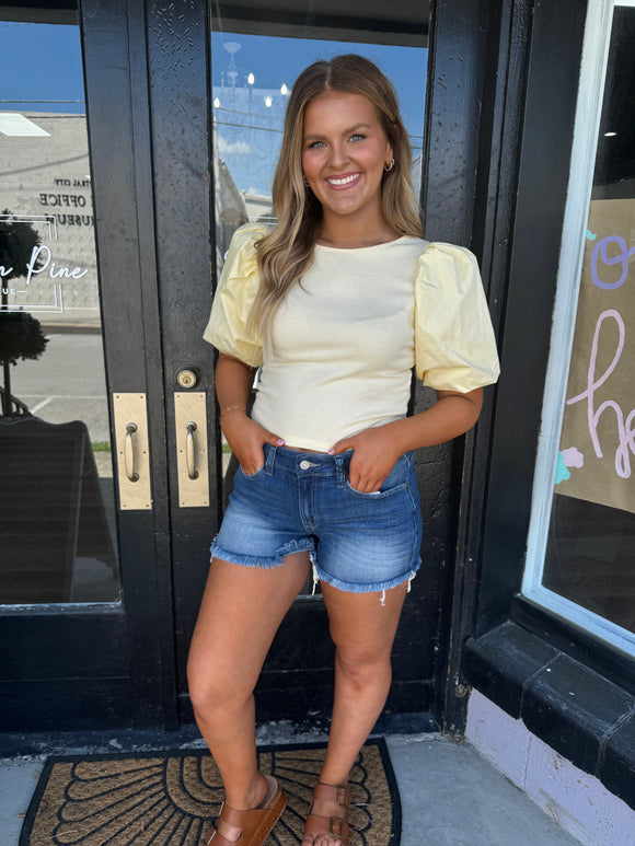 Pale yellow puff sleeve top