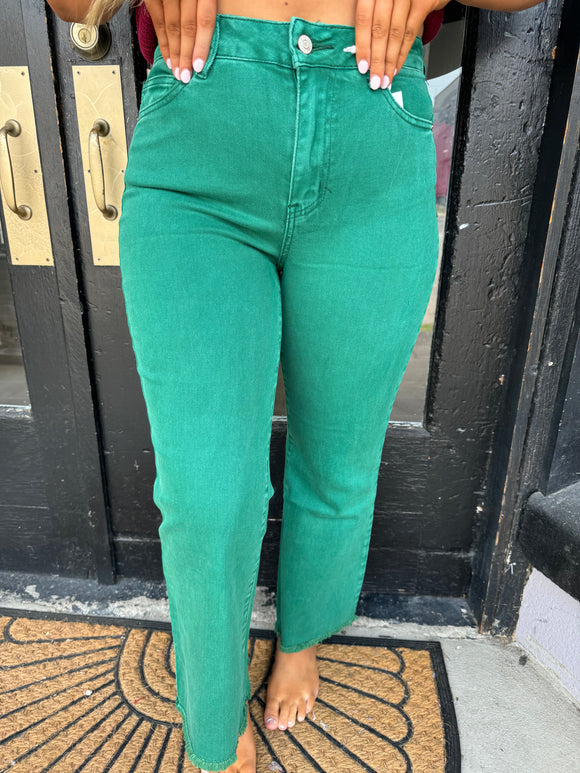 Green cropped flare jean