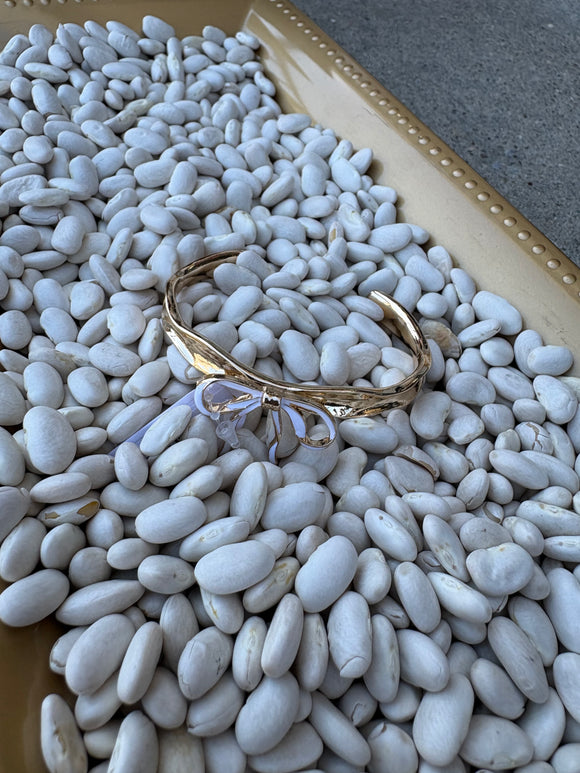 Gold Metal Hammered Cuff with White Bow