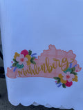 Muhlenberg pink & mustard state scalloped tea towel