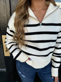 Cream & black striped collared sweater