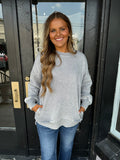 Grey acid wash pocket sweatshirt