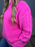 Mock neck chenille sweater- hot pink