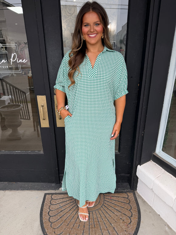 Green gingham maxi dress  SouthernPineBoutique