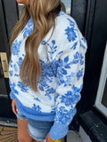 Blue rose floral knit sweater