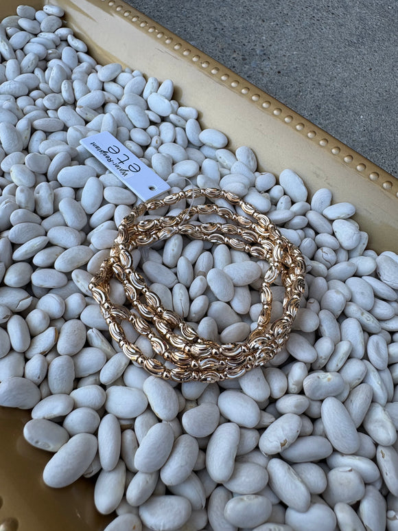 Set of 4 Textured and Gold Oval Beaded Stretch Bracelets