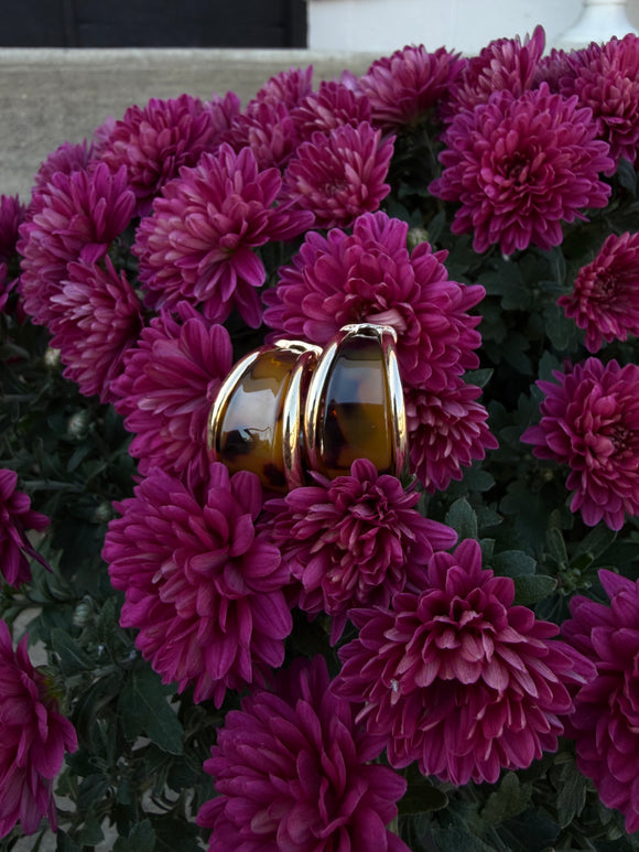 Gold Outlined with Brown Tortoise Acrylic 1.2” Hoop Earrings