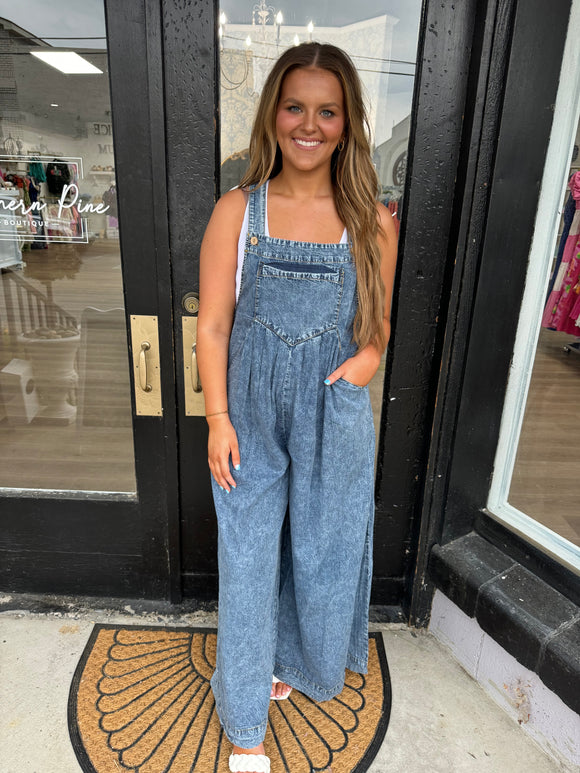 Chambray flowy overall