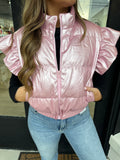 Pink metallic ruffle sleeve vest