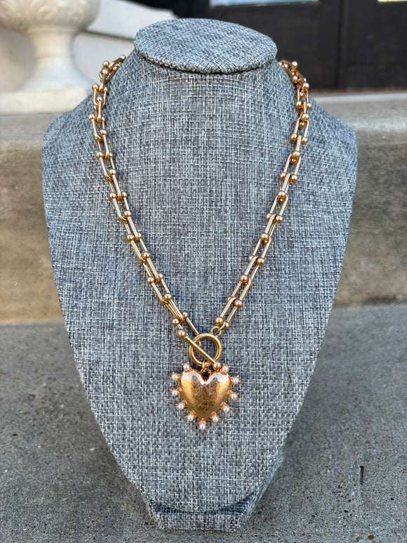 Gold chain with textured heart 18” necklace