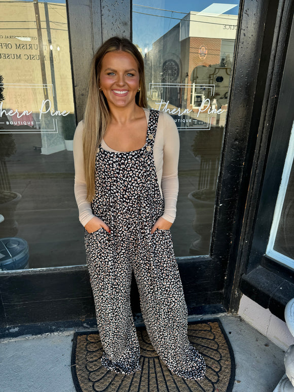 Leopard linen overalls