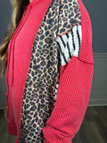 Red multiprint hooded top