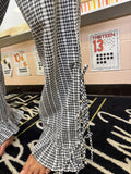 Gingham ruffle bottom bow pants