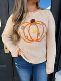 Pumpkin floral embroidered sweater