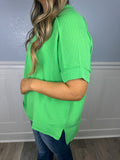 Green ribbed short sleeve