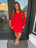 V neck sweater dress- ruby
