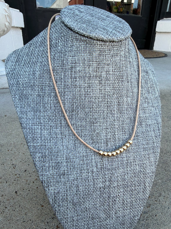 Brown Cord Necklace with 5MM Beaded Accents