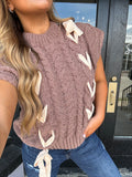 Brown sweater with cream ribbon