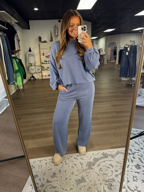 Denim ribbed pant & top set
