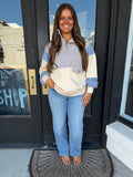 Grey blue colorblock sweatshirt