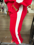 Scuba side stripe pants- red/cream