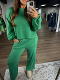 Green ribbed top & pants set
