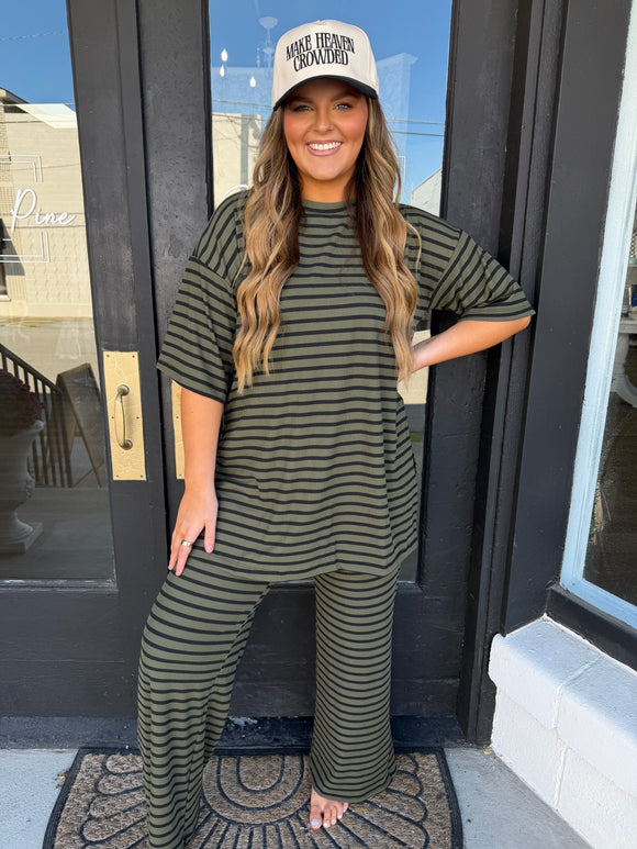 Olive & black striped set