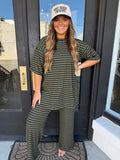 Olive & black striped set