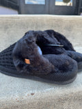 Black knit & fuzzy slippers