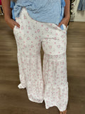 Pink floral tiered pants