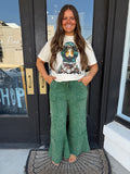 Green acid wash fit and flare pants